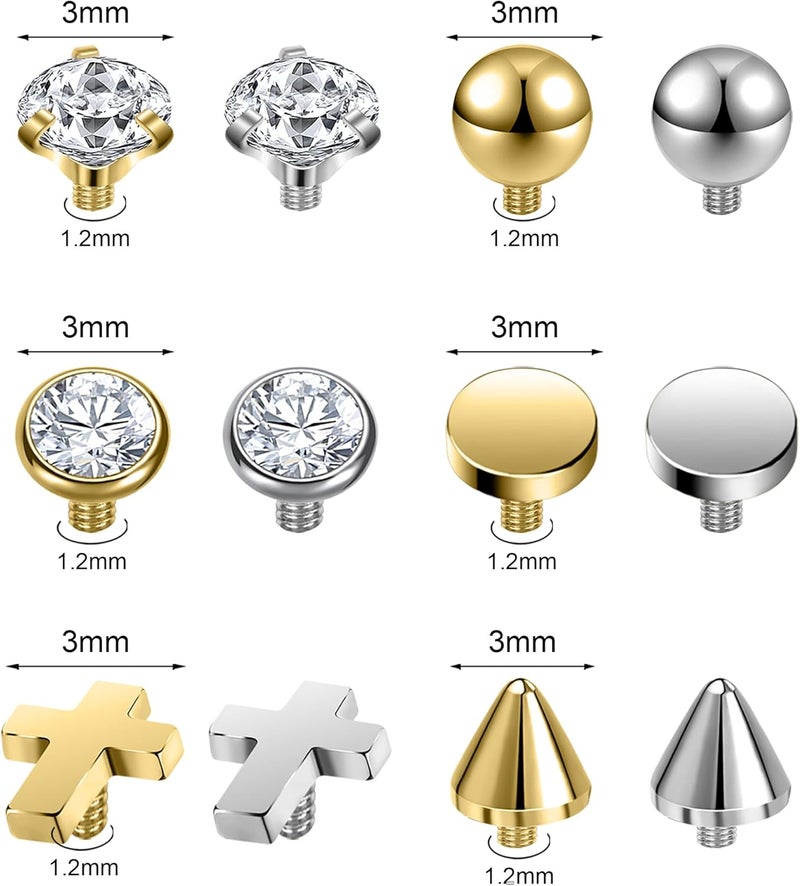 AccGin Store Surgical Steel Dermal Piercing Jewelry Tops for Women Men Cubic Zirconia Micro Dermal Anchor Tops Base Dermal Piercing 3-20Pcs Dermal Piercing Kit Hypoallergenic - Image 2